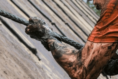Man holding a rope and pulling