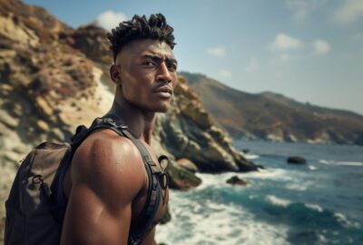 black hiker in Big Sur staring at camera close up | no zero days