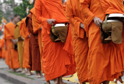 monks walking in a line in monk mode