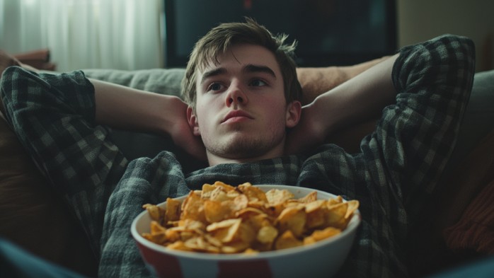 loser lounging on couch with bowl of chips | signs you're a loser