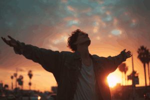 young man breaking free in Santa Monica | Comfort Over Growth