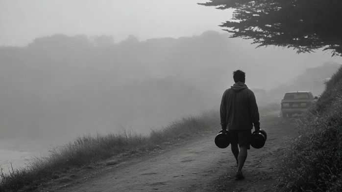 man carrying heavy dumbbells (farmer's carries walks) walking a long road | five years from now, you'll have wish you started today