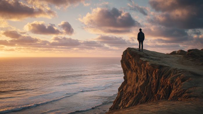Young Man Standing on a Cliff | One Year of Execution