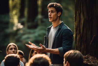 Young man talking about self-improvement