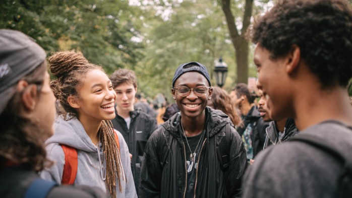 young people conversing in central park