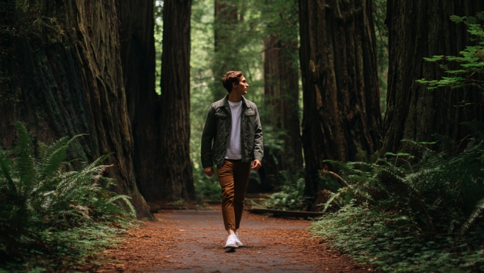Young Man Walking Through Forest | Confidence v. Arrogance